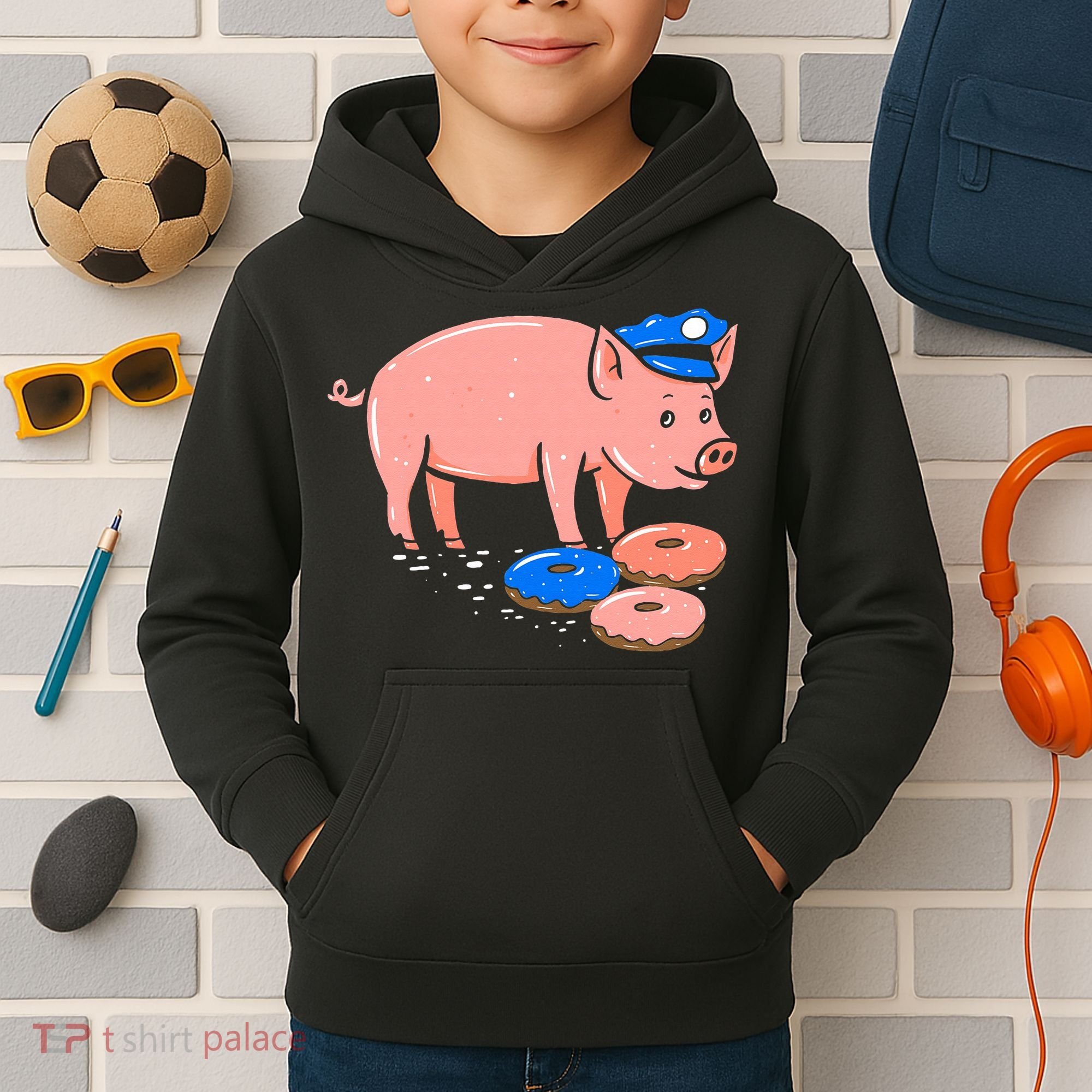Pig Cop Funny Police Officer Doughnut Gift Kids Hoodie