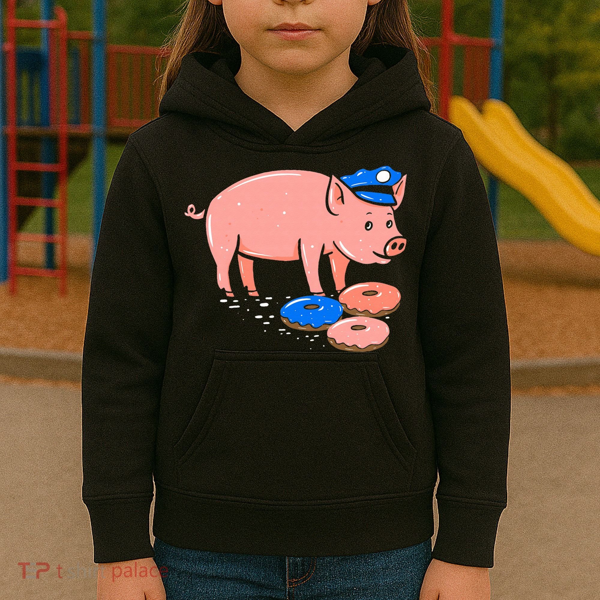 Pig Cop Funny Police Officer Doughnut Gift Kids Hoodie