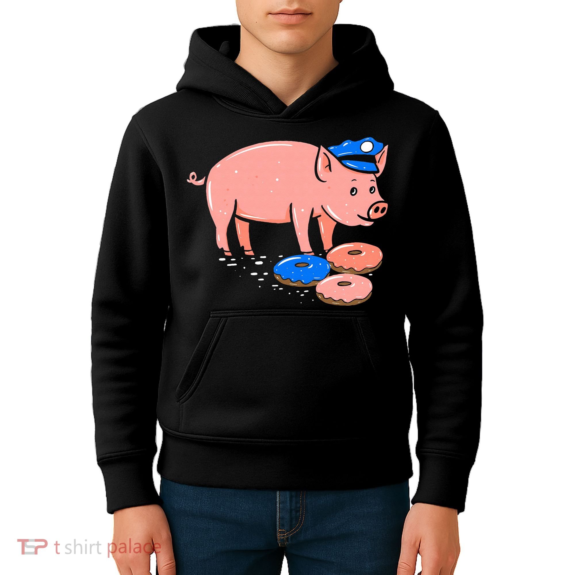 Pig Cop Funny Police Officer Doughnut Gift Kids Hoodie