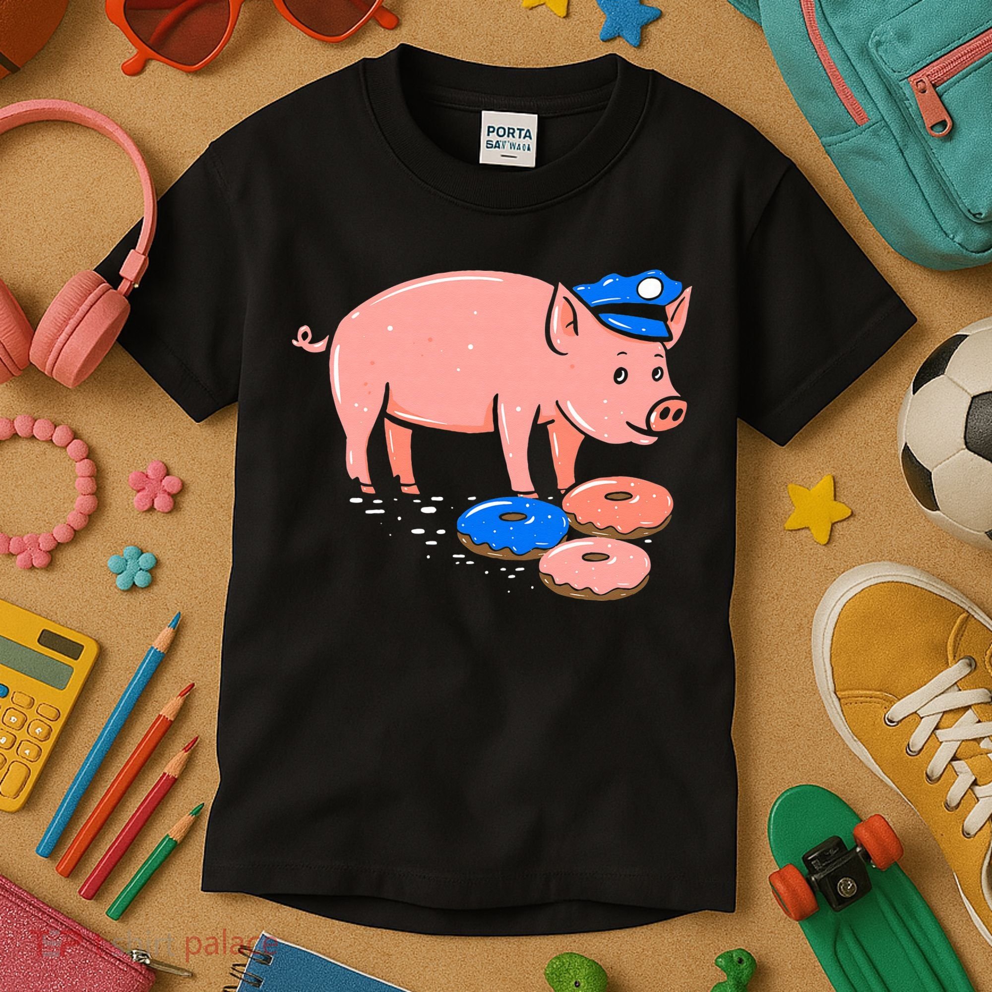 Pig Cop Funny Police Officer Doughnut Gift Kids T-Shirt