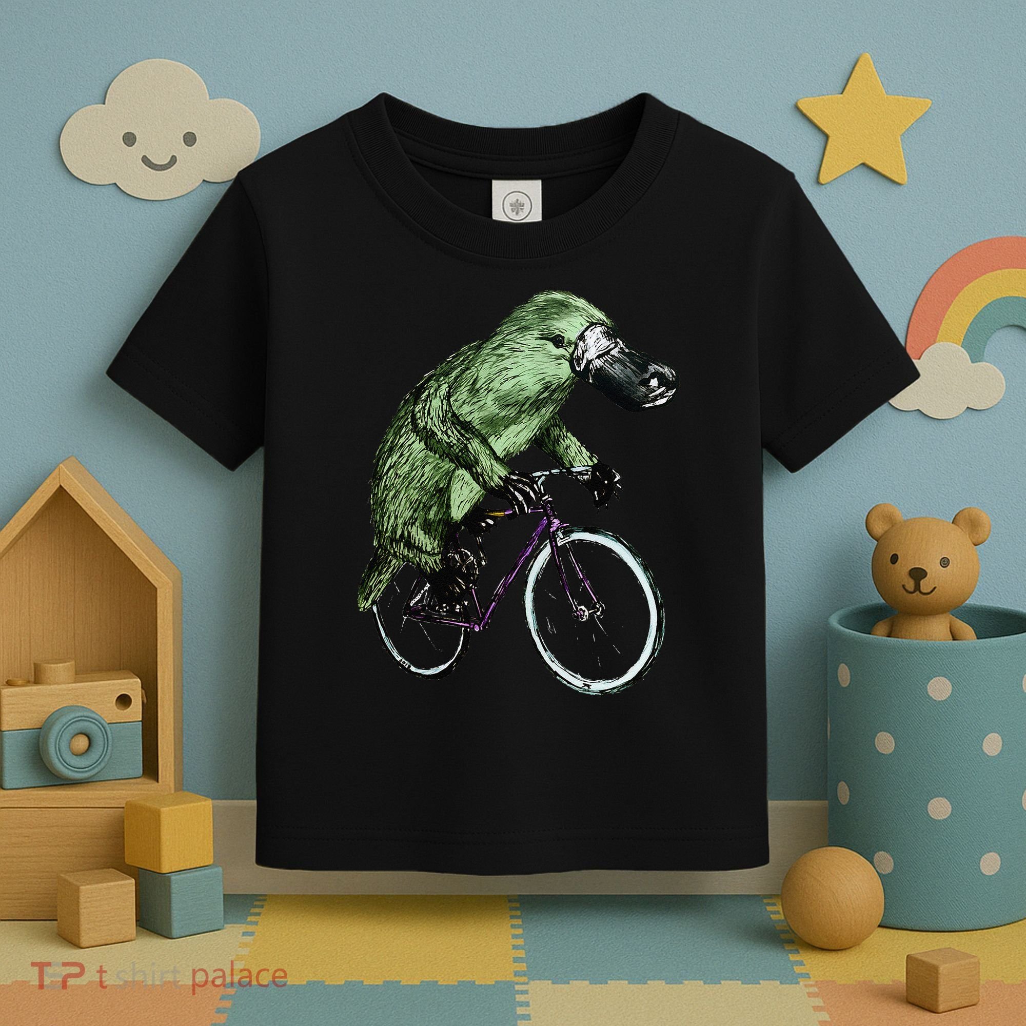 Platypus Cycling Funny Platypus Lover Platypus Bicycle Toddler T-Shirt