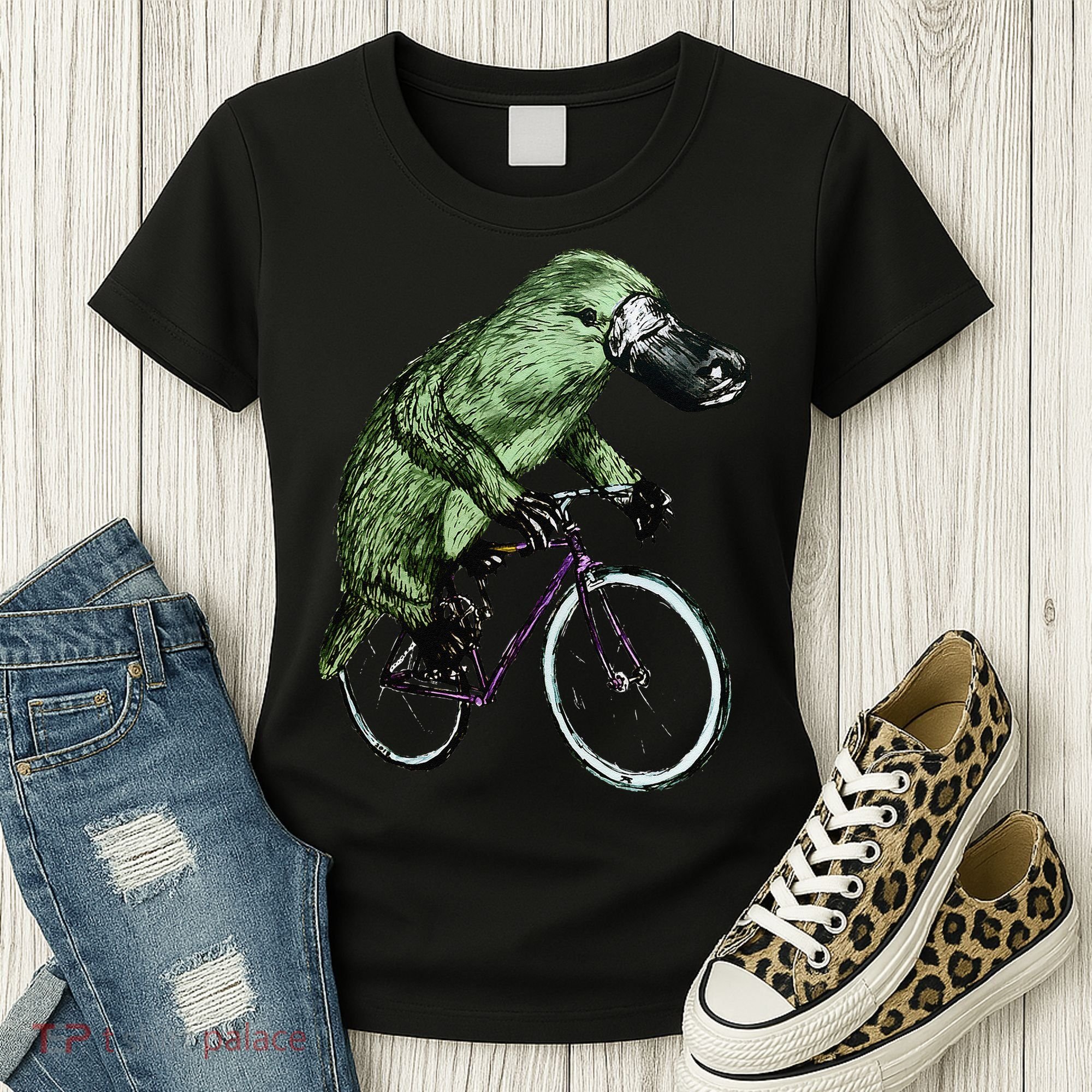Platypus Cycling Funny Platypus Lover Platypus Bicycle Women's T-Shirt