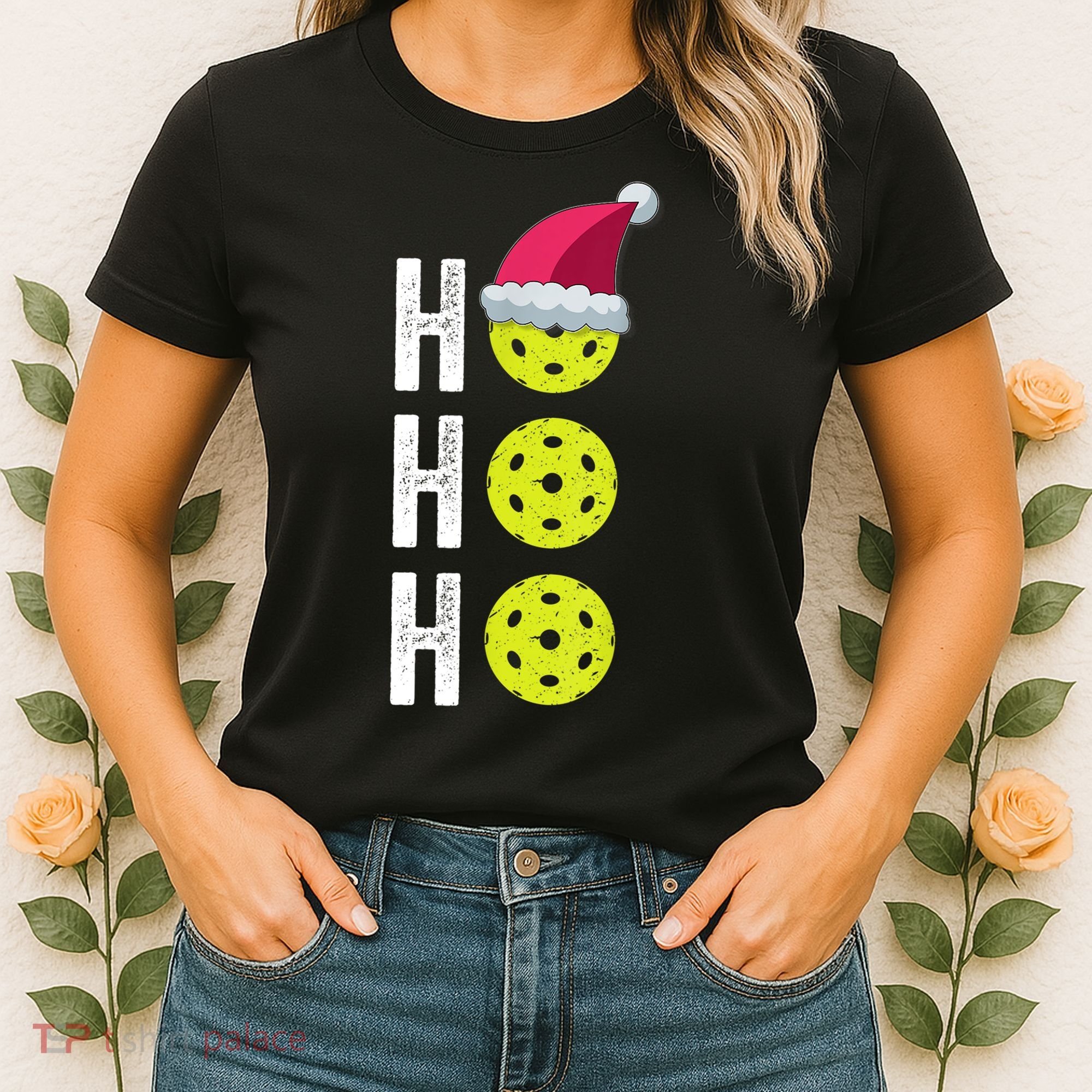 Pickleball Christmas Funny Santa Hat Holiday Ho Ho Ho Gift TShirt Women's T-Shirt