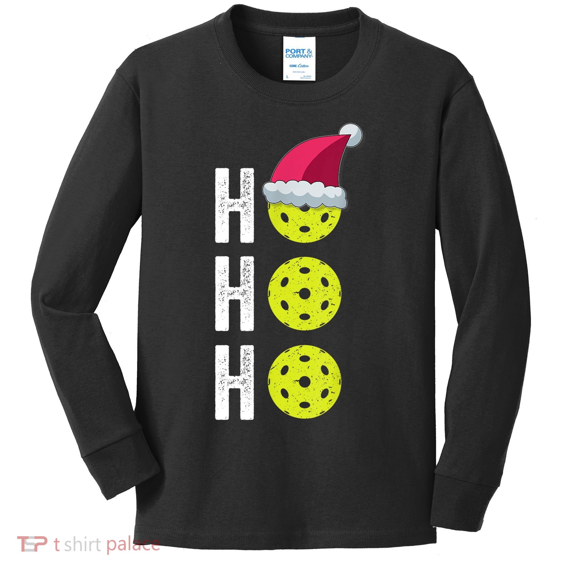 Pickleball Christmas Funny Santa Hat Holiday Ho Ho Ho Gift TShirt Kids Long Sleeve Shirt