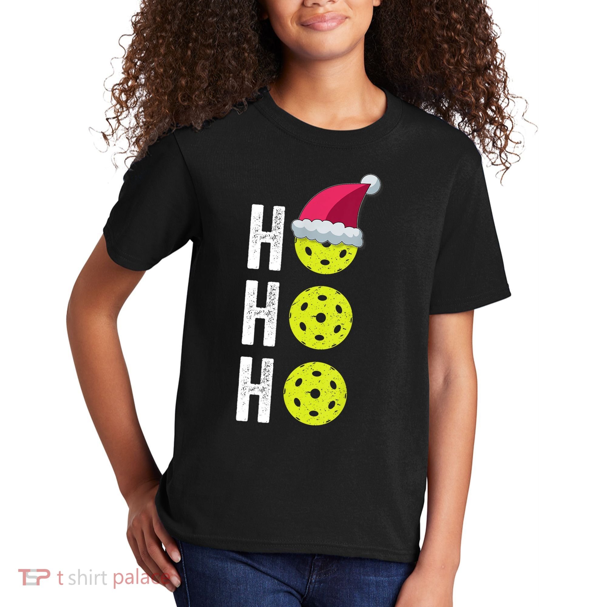 Pickleball Christmas Funny Santa Hat Holiday Ho Ho Ho Gift TShirt Kids T-Shirt