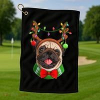 Pug Christmas Festive Cute Golf Towel thumb 1