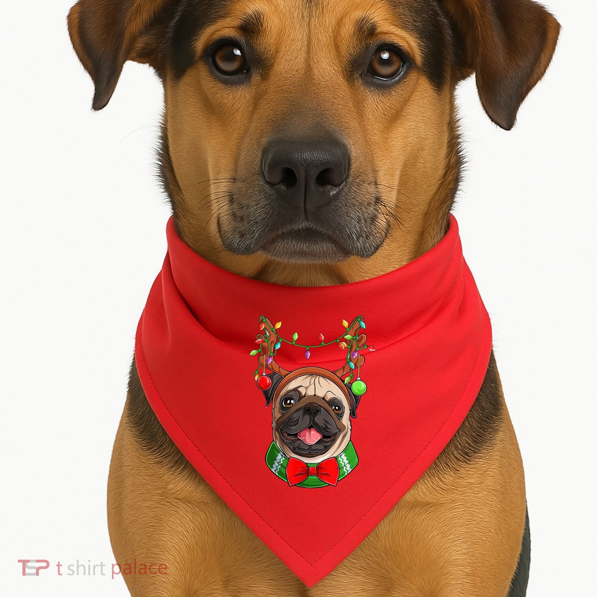 Pug Christmas Festive Cute USA-Made Doggie Bandana