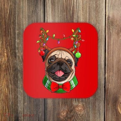 Pug Christmas Festive Cute Coaster
