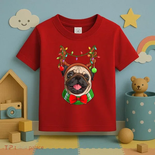 Pug Christmas Festive Cute Toddler T-Shirt