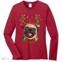 Pug Christmas Festive Cute Women's Long Sleeve Shirt thumb 0