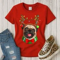 Pug Christmas Festive Cute Women's T-Shirt thumb 3