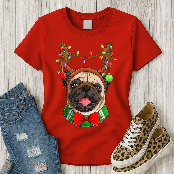 Pug Christmas Festive Cute Women's T-Shirt