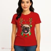 Pug Christmas Festive Cute Women's T-Shirt thumb 4