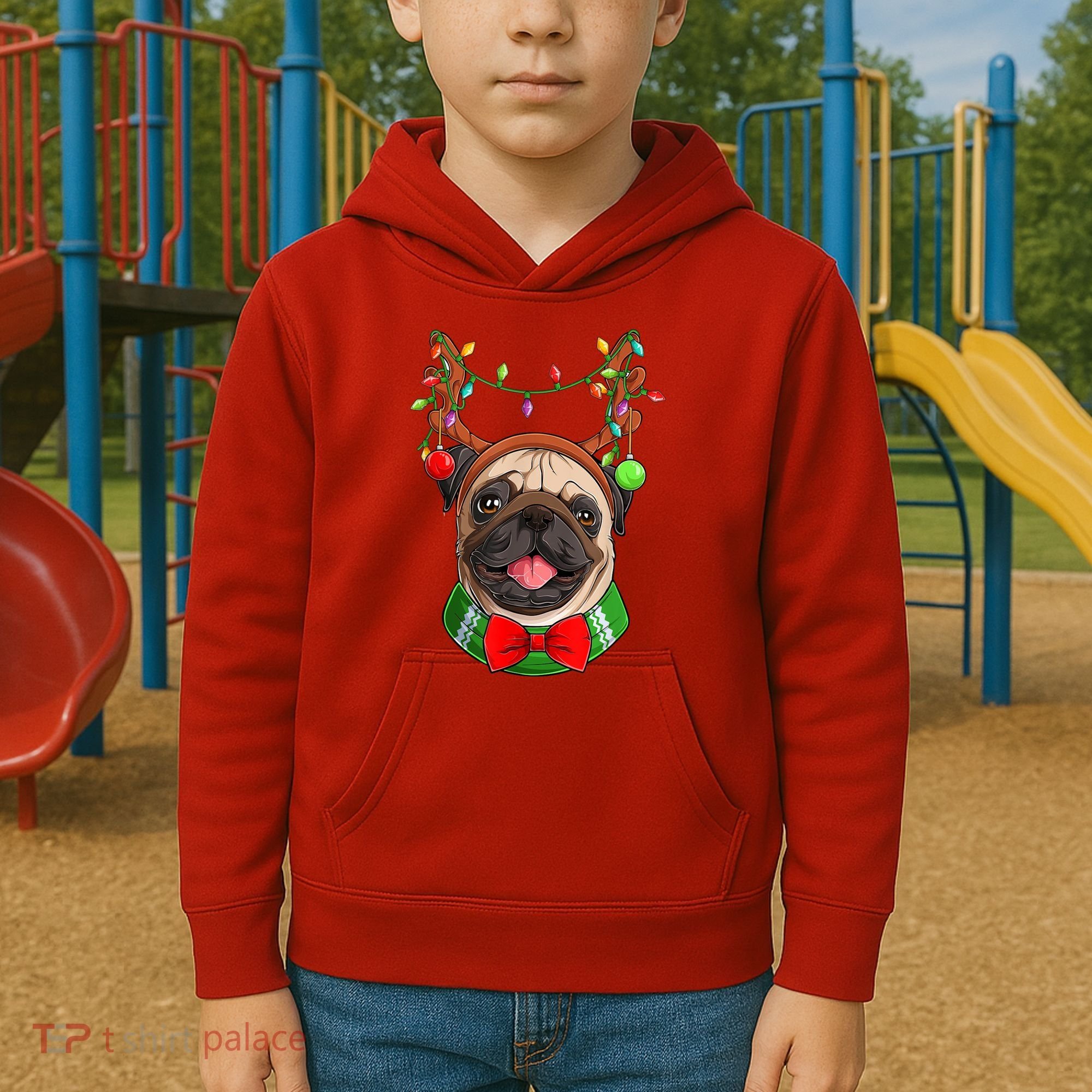 Pug Christmas Festive Cute Kids Hoodie