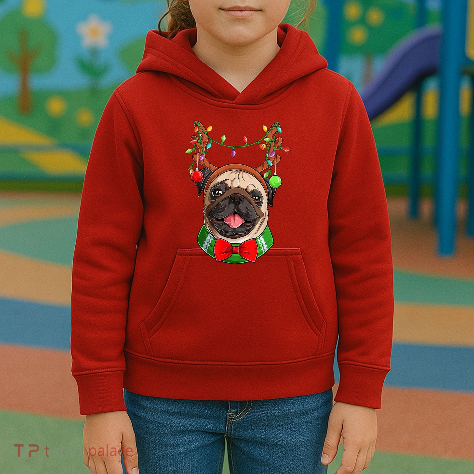 Pug Christmas Festive Cute Kids Hoodie