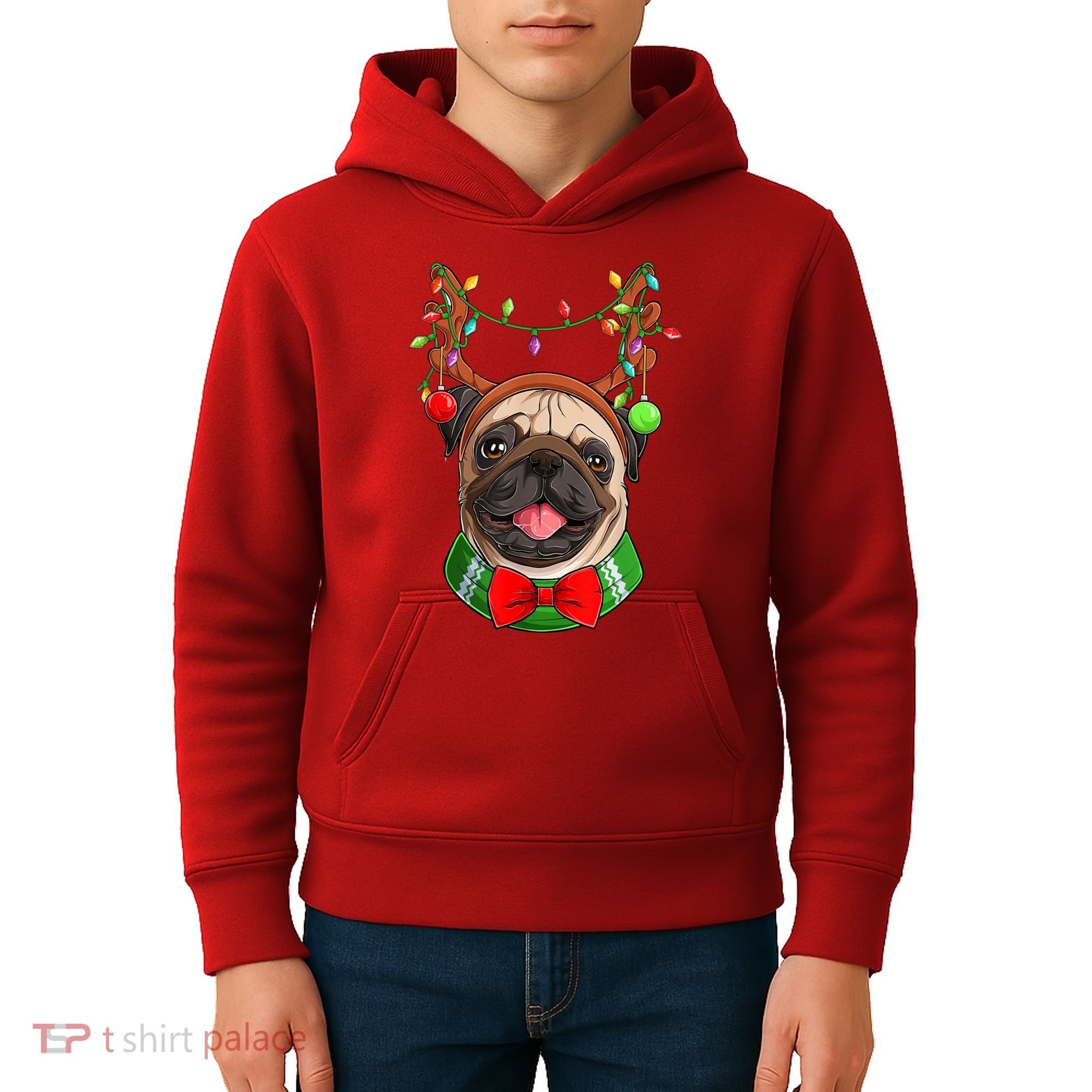 Pug Christmas Festive Cute Kids Hoodie