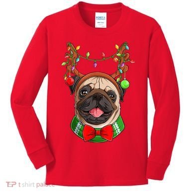 Pug Christmas Festive Cute Kids Long Sleeve Shirt