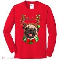 Pug Christmas Festive Cute Kids Long Sleeve Shirt thumb 0