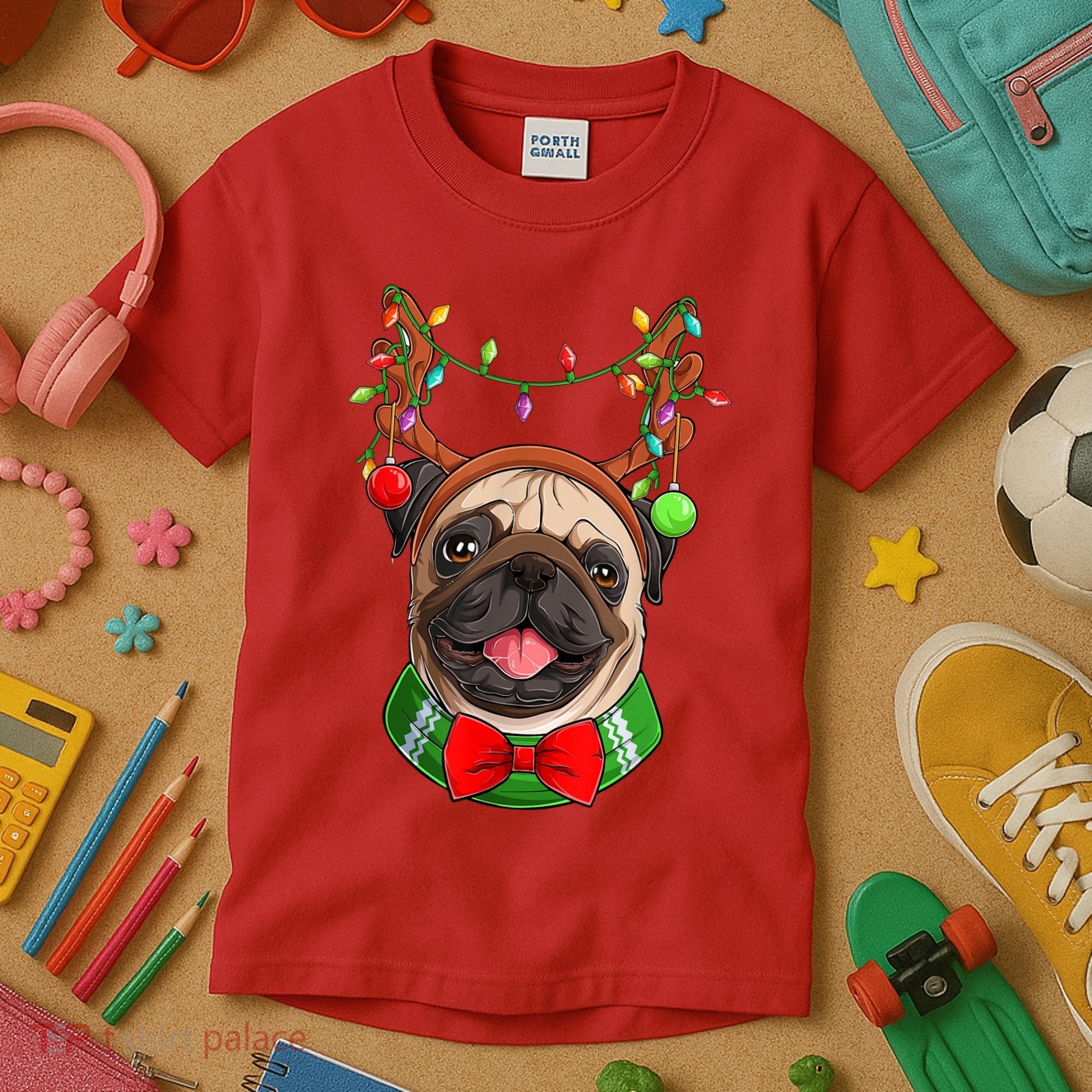 Pug Christmas Festive Cute Kids T-Shirt