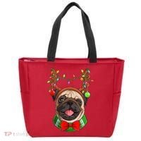 Pug Christmas Festive Cute Tote Bag thumb 0