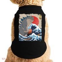 Persian Catzilla Funny Cat Ocean Waves Japanese Art Retro Doggie Tank thumb 0