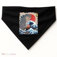 Persian Catzilla Funny Cat Ocean Waves Japanese Art Retro USA-Made Doggie Bandana thumb 0