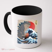 Persian Catzilla Funny Cat Ocean Waves Japanese Art Retro Coffee Mug thumb 0