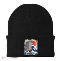 Persian Catzilla Funny Cat Ocean Waves Japanese Art Retro Beanie thumb 0