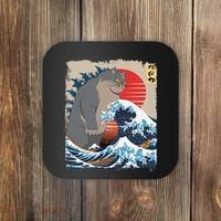 Persian Catzilla Funny Cat Ocean Waves Japanese Art Retro Coaster thumb 0