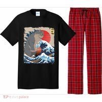 Persian Catzilla Funny Cat Ocean Waves Japanese Art Retro Pajama Set thumb 0