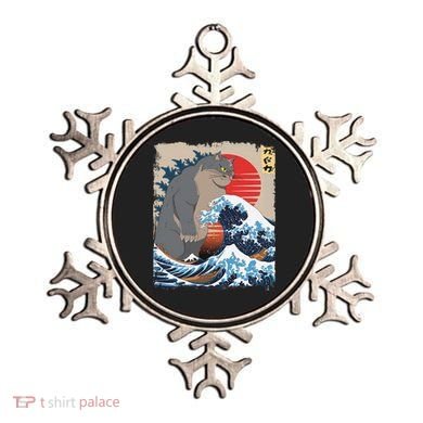 Persian Catzilla Funny Cat Ocean Waves Japanese Art Retro Ornament
