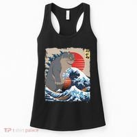 Persian Catzilla Funny Cat Ocean Waves Japanese Art Retro Women's Tank Top thumb 0