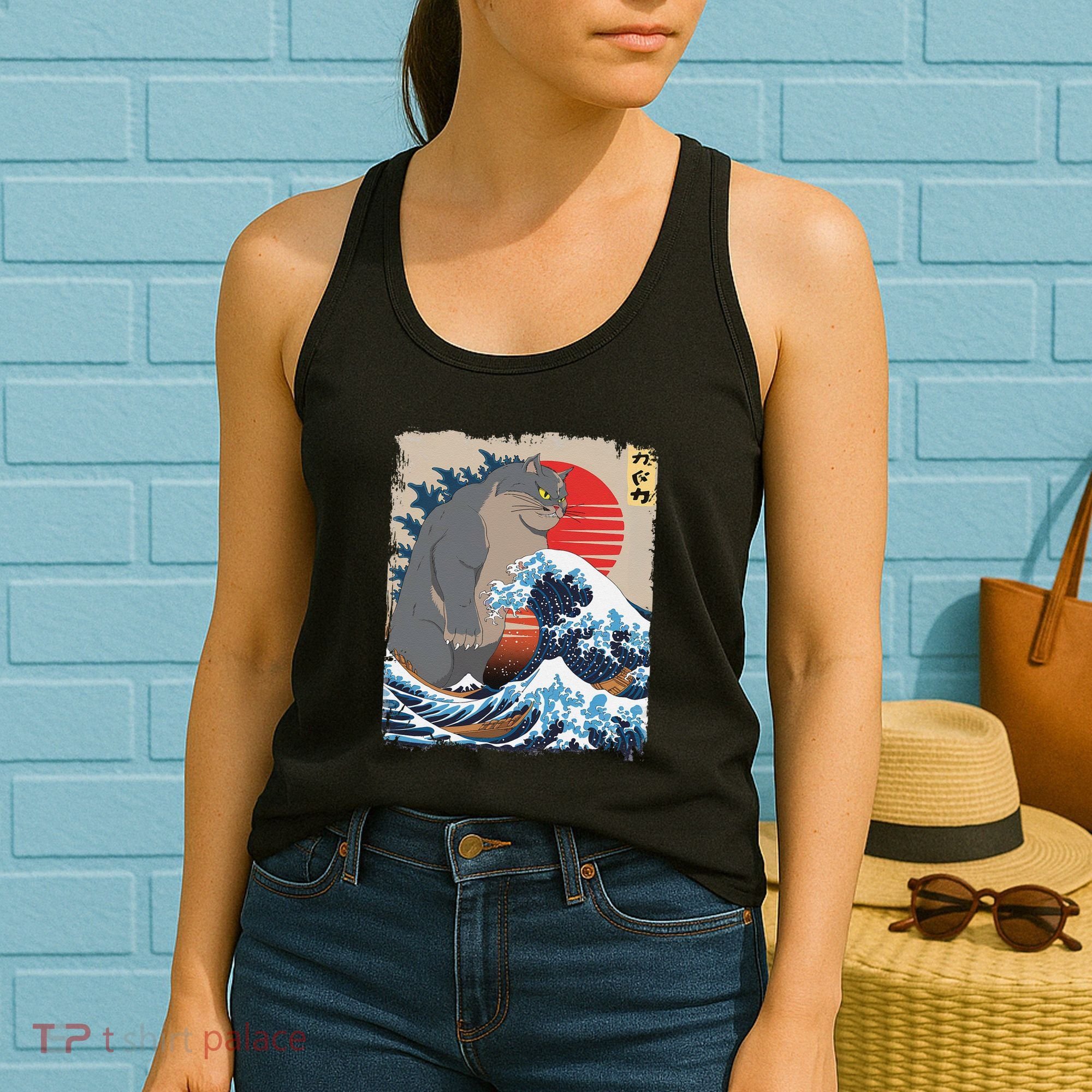 Persian Catzilla Funny Cat Ocean Waves Japanese Art Retro Women's Tank Top