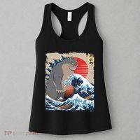 Persian Catzilla Funny Cat Ocean Waves Japanese Art Retro Women's Tank Top thumb 3