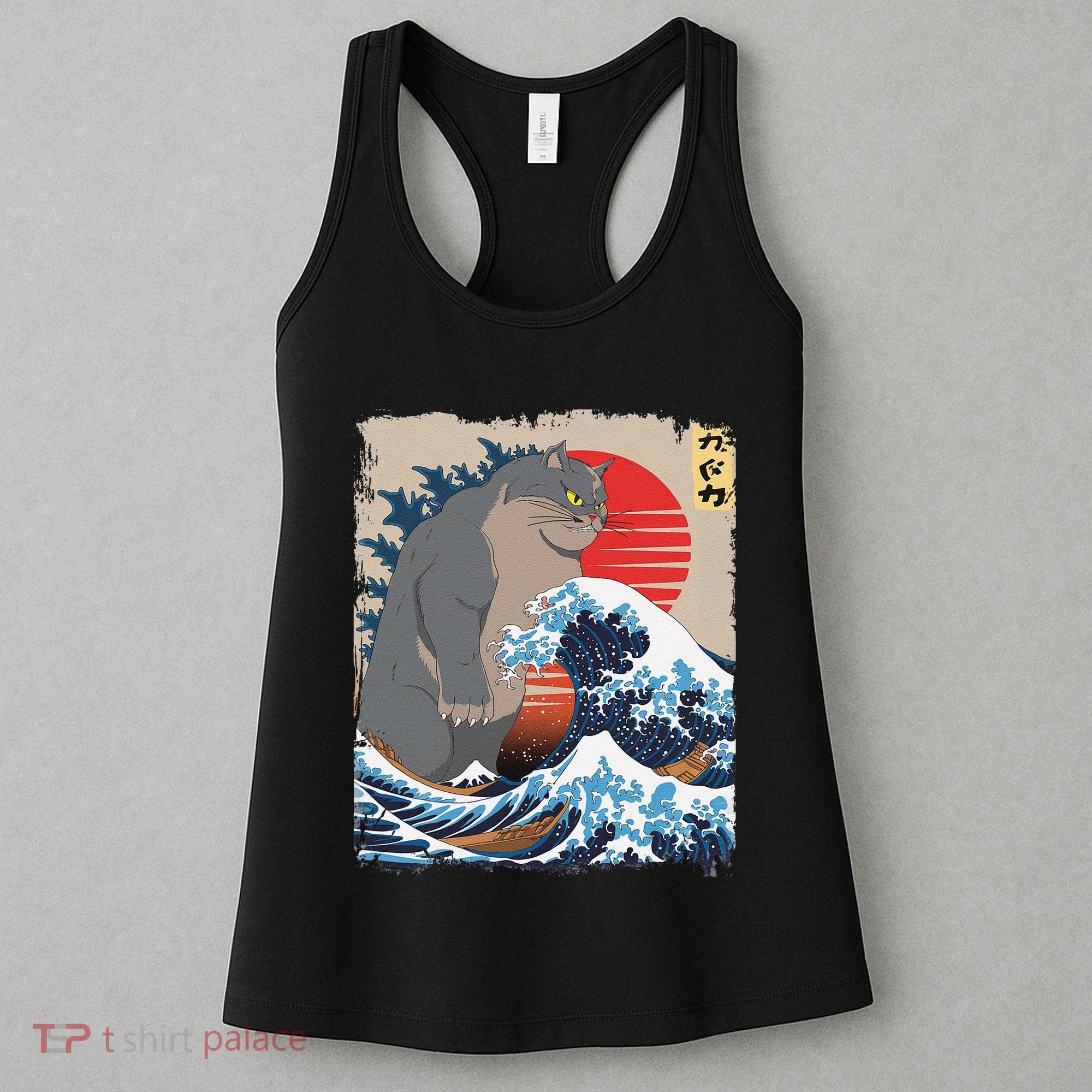 Persian Catzilla Funny Cat Ocean Waves Japanese Art Retro Women's Tank Top