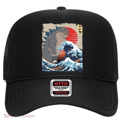 Persian Catzilla Funny Cat Ocean Waves Japanese Art Retro Hat