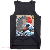 Persian Catzilla Funny Cat Ocean Waves Japanese Art Retro Tank Top thumb 0