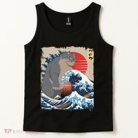 Persian Catzilla Funny Cat Ocean Waves Japanese Art Retro Tank Top thumb 2