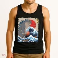 Persian Catzilla Funny Cat Ocean Waves Japanese Art Retro Tank Top thumb 3