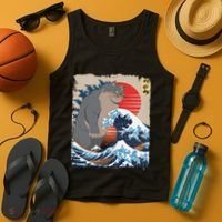 Persian Catzilla Funny Cat Ocean Waves Japanese Art Retro Tank Top thumb 4