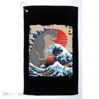 Persian Catzilla Funny Cat Ocean Waves Japanese Art Retro Golf Towel thumb 0