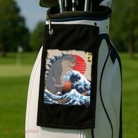 Persian Catzilla Funny Cat Ocean Waves Japanese Art Retro Golf Towel thumb 2
