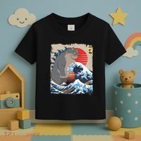 Persian Catzilla Funny Cat Ocean Waves Japanese Art Retro Toddler T-Shirt thumb 3