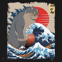 Persian Catzilla Funny Cat Ocean Waves Japanese Art Retro Toddler T-Shirt thumb 4