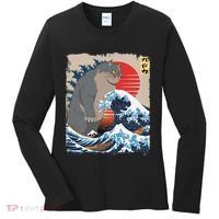 Persian Catzilla Funny Cat Ocean Waves Japanese Art Retro Women's Long Sleeve Shirt thumb 0