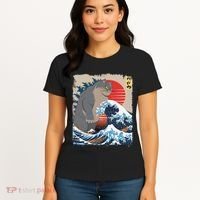 Persian Catzilla Funny Cat Ocean Waves Japanese Art Retro Women's T-Shirt thumb 4