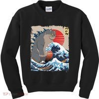 Persian Catzilla Funny Cat Ocean Waves Japanese Art Retro Kids Sweatshirt thumb 0