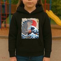 Persian Catzilla Funny Cat Ocean Waves Japanese Art Retro Kids Hoodie thumb 3