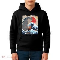 Persian Catzilla Funny Cat Ocean Waves Japanese Art Retro Kids Hoodie thumb 4