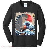 Persian Catzilla Funny Cat Ocean Waves Japanese Art Retro Kids Long Sleeve Shirt thumb 0